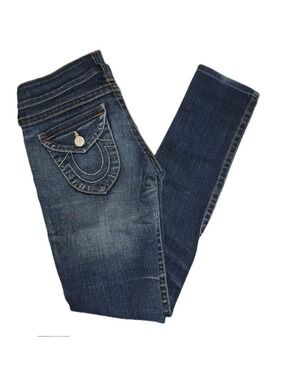 True Religion Skinny Jeans Dark Wash Horseshoe Stitch Pocket Women's Size 25